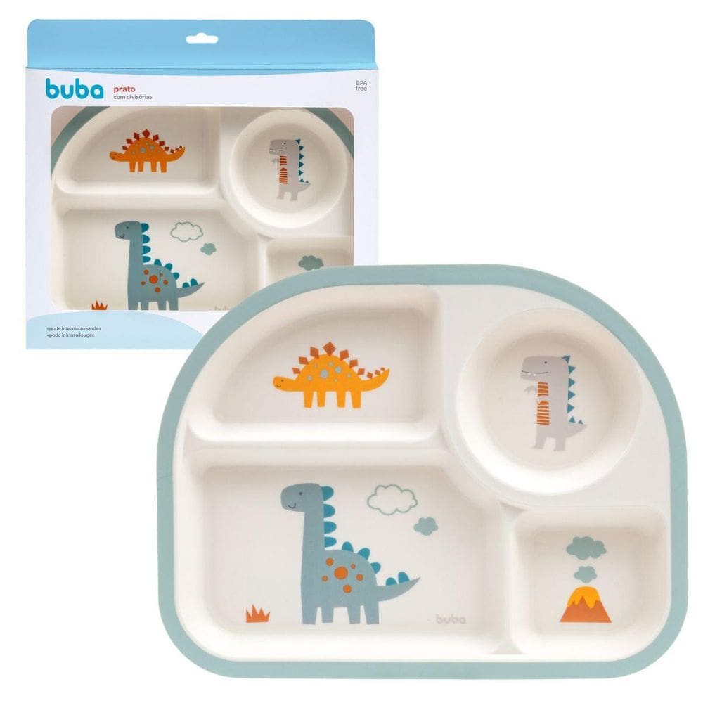 Prato Infantil Com Divisória Magic Dino 19676 - Buba