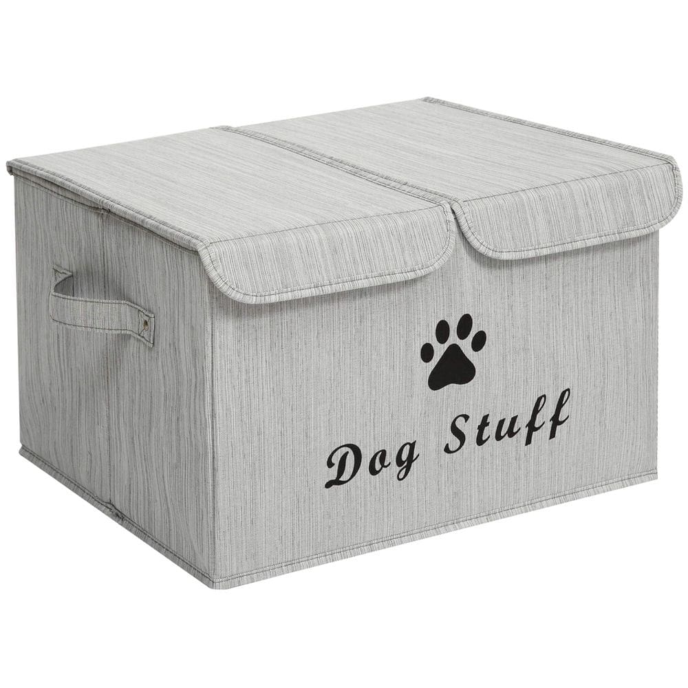 Caixa de armazenamento de brinquedos para cães Morezi Bamboo Grey Linho-algodão