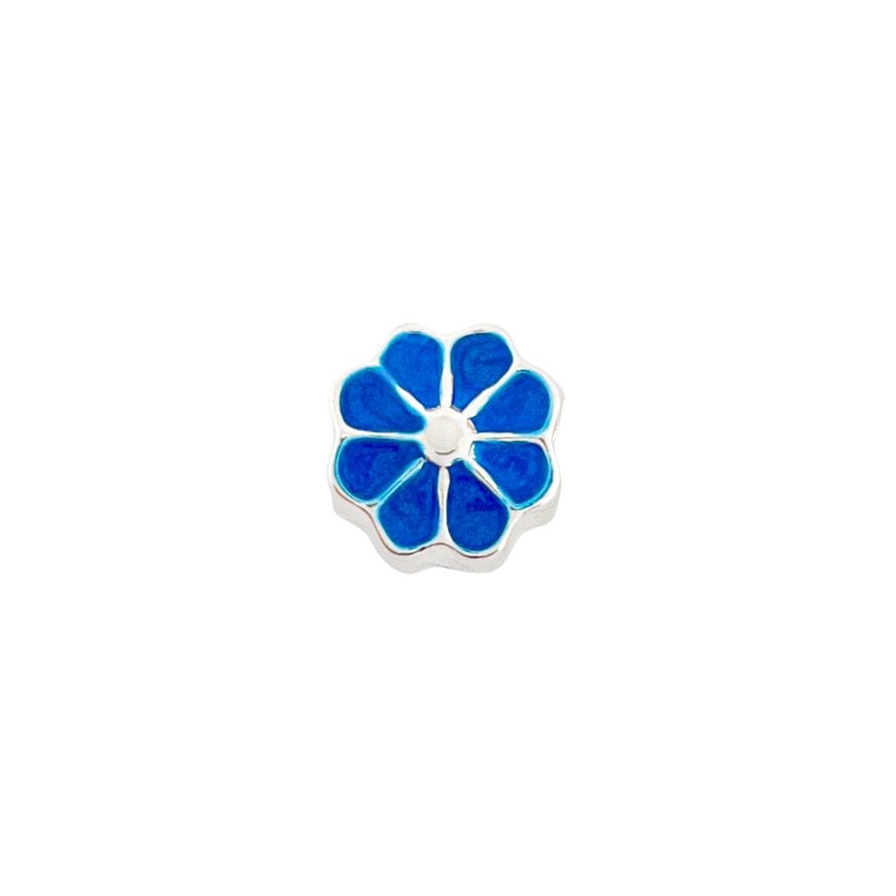Berloque Resinado Margarida Azul Banhado A Prata