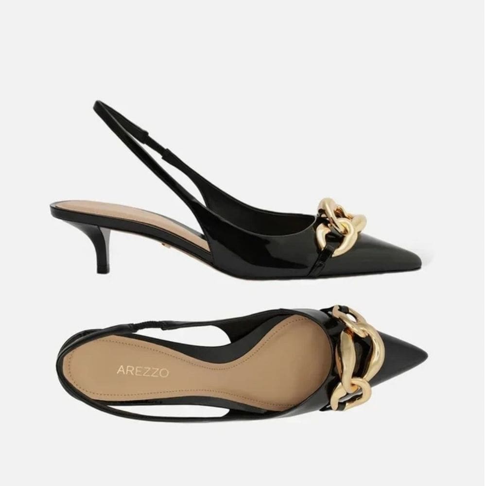 Scarpin Preto Salto Kitten Slingback Elos Arezzo Feminino