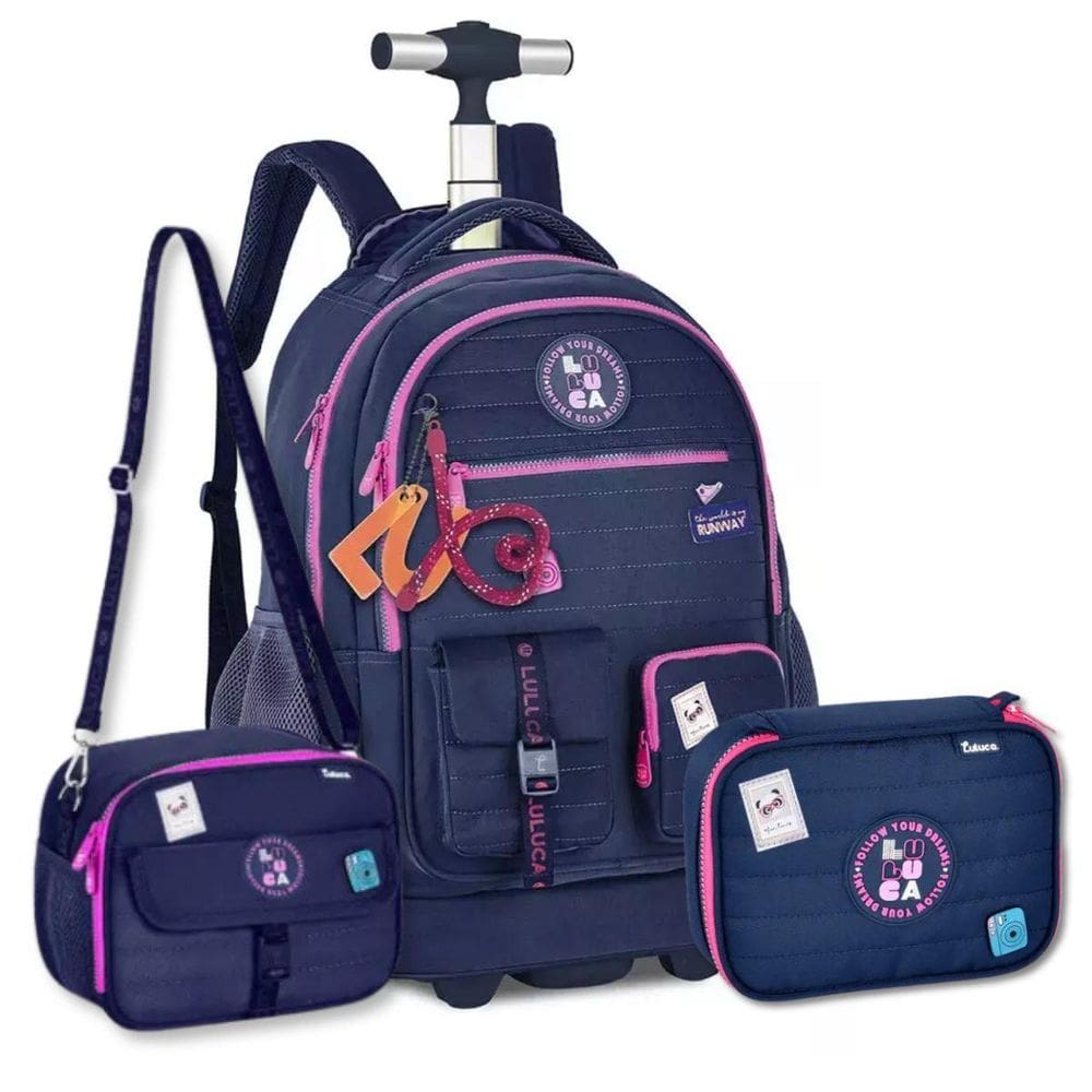 Kit Mochila Rodinhas C Lancheira E Estojo Box Luluca Escolar