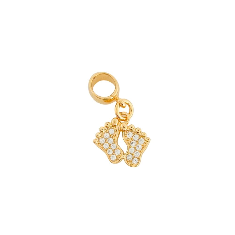 Berloque Pézinho Cravejado Cristal Banhado a Ouro