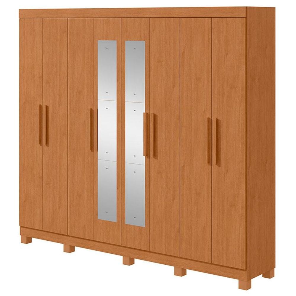 Guarda Roupa Casal Andara Soft 8 Portas Amêndoa Clean com Espelho e Pés - Lopas