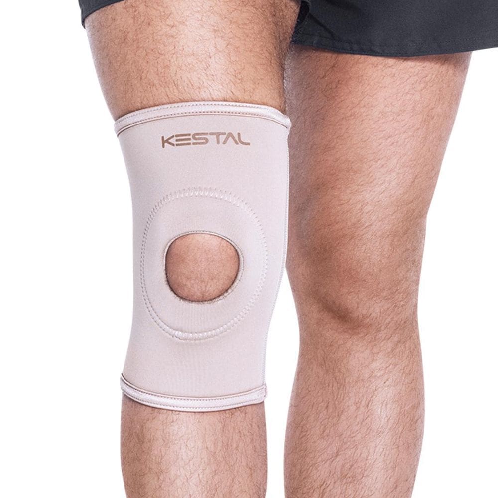 Joelheira Elástica Longa C Reforço Patelar Preta/Bege Kestal