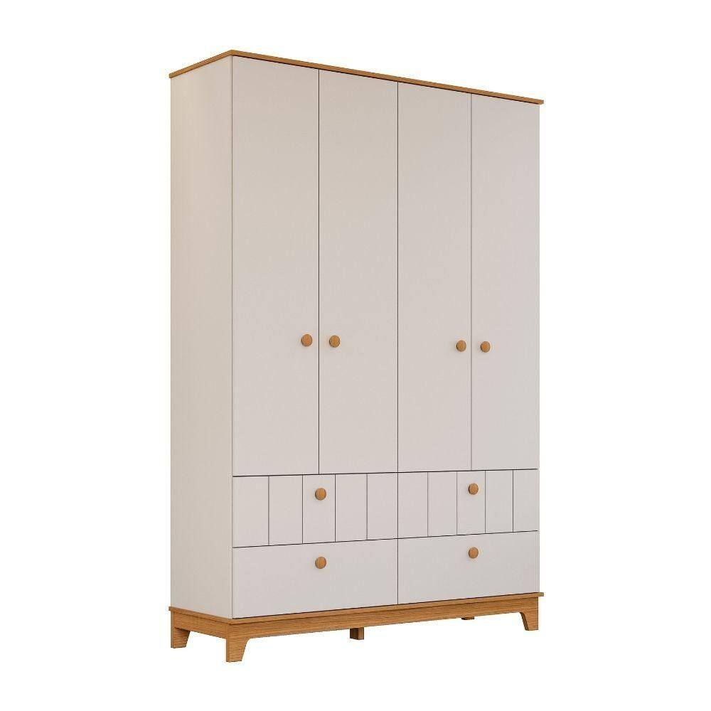 Guarda Roupa Infantil Mdf 4 Portas 4 Gavetas Puxadores Madeira Maçica Biscoito Permobili