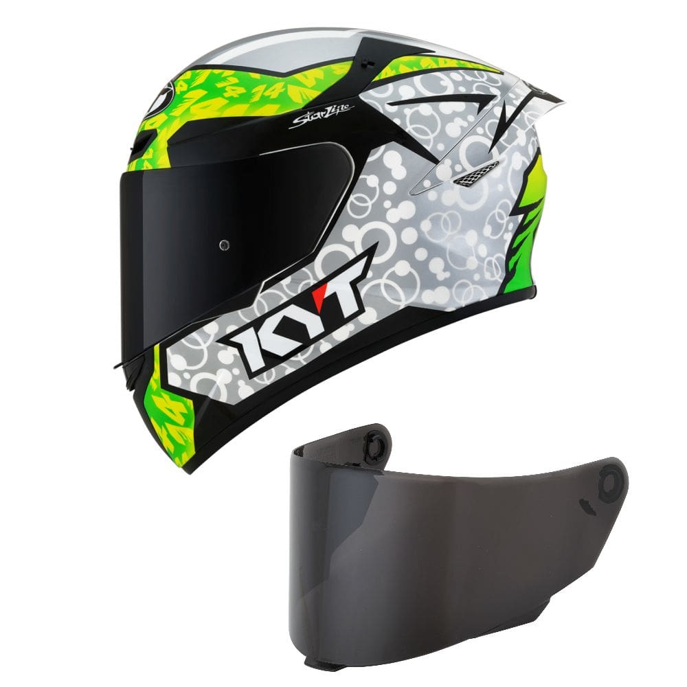 Capacete Kyt Tt Course Arbolino Cinza e Verde Mais Viseira Fumê