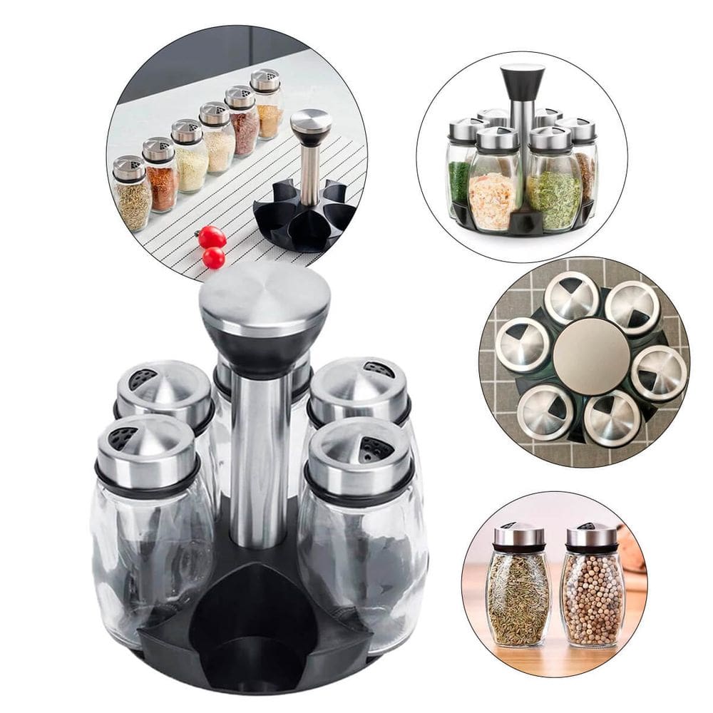 Kit Organizador Porta Temperos Giratório de Vidro6peças
