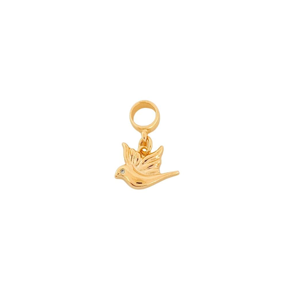 Berloque Passarinho Olho Cristal Banhado a Ouro