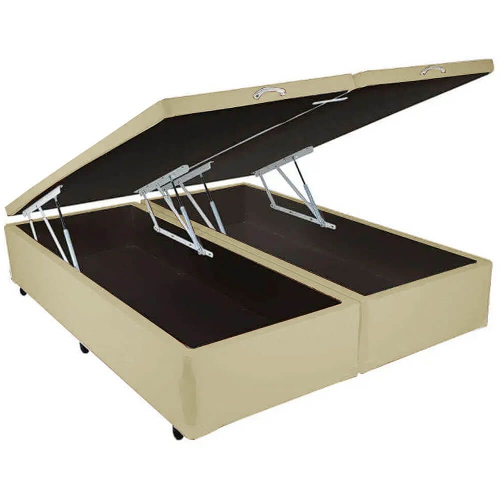 Base Box Bipartida Baú Casal em Suede 43x188x138 Universal Cor Bege
