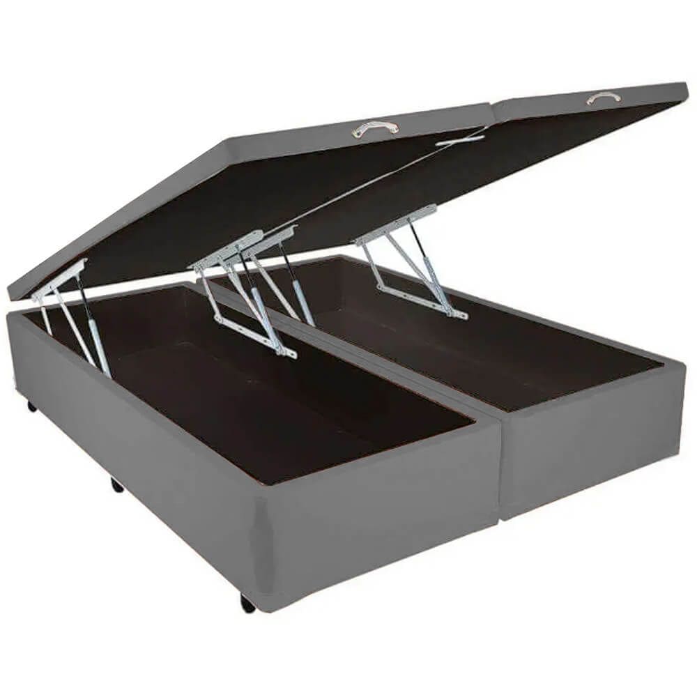Base Box Bipartida Baú Casal em Suede 43x188x138 Universal Cor Cinza