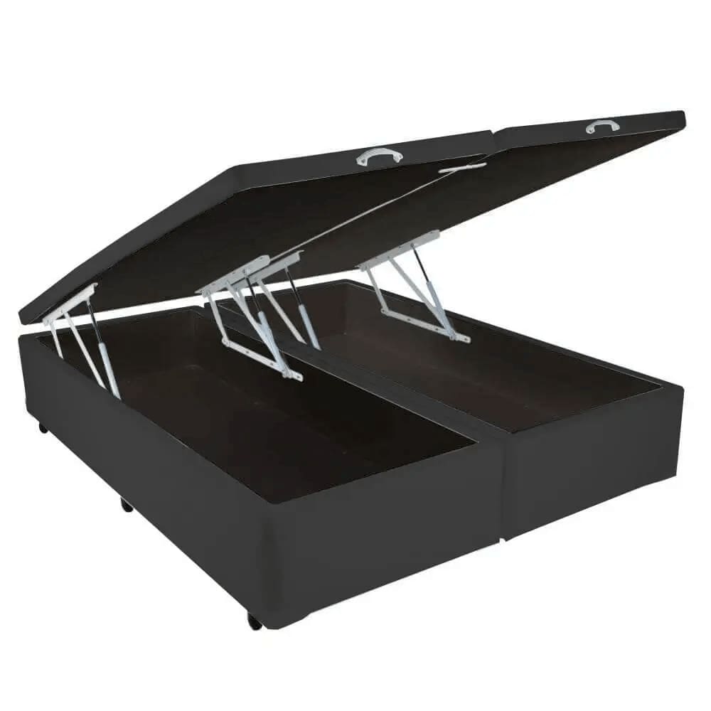 Base Box Bipartida Baú Casal em Suede 43x188x138 Universal Cor Preto
