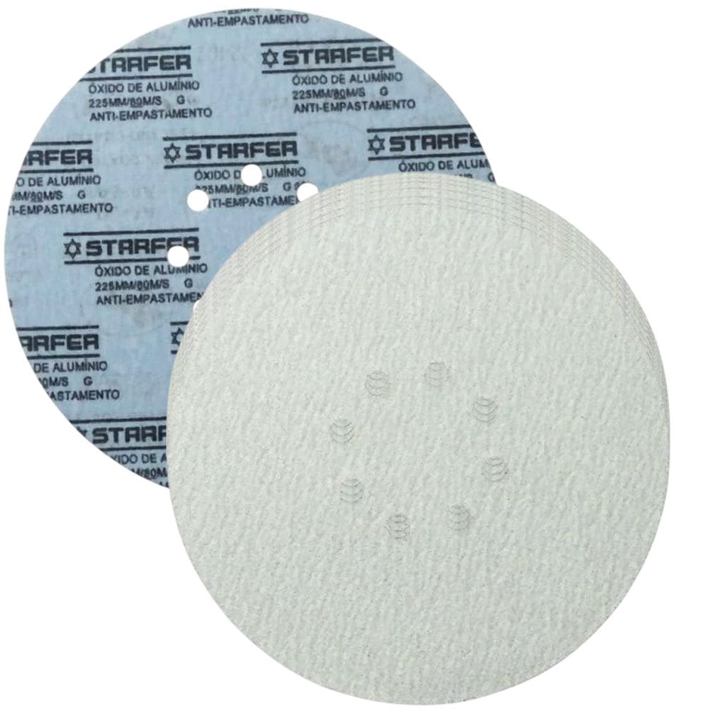 Kit 10 Disco de Lixa Branco com Fixação Autoadesiva Starfer 225mm Grão 100 para Lixadeira