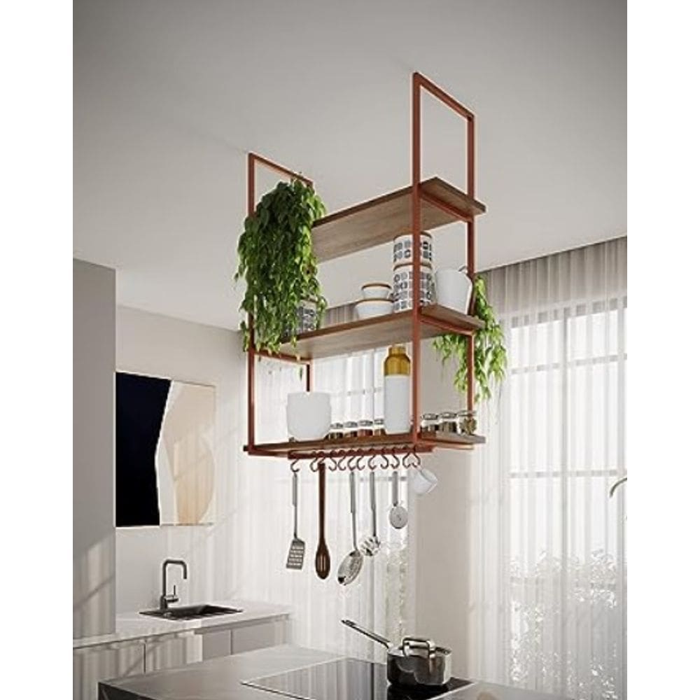 Nicho De Teto Para Cozinha 95 Cm Cobre Com Prateleira Imbuia