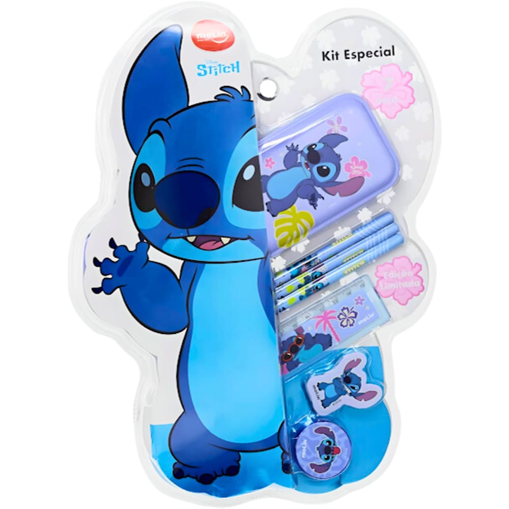 Kit Escolar Especial Stitch Com 7 Itens Estojo e Lapis Molin