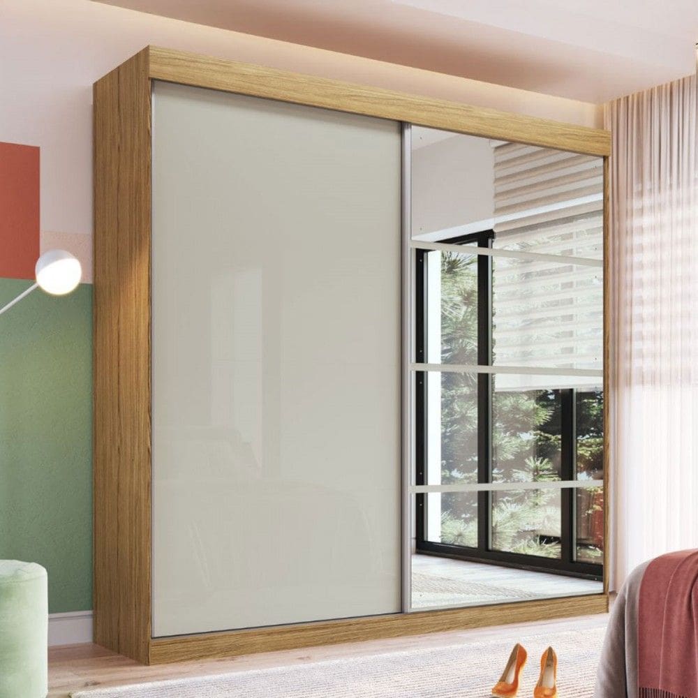 Guarda-Roupa 2 Portas 4 Gavetas com Espelho Rp5240 Flex Naturallle/Cristalo - Decibal