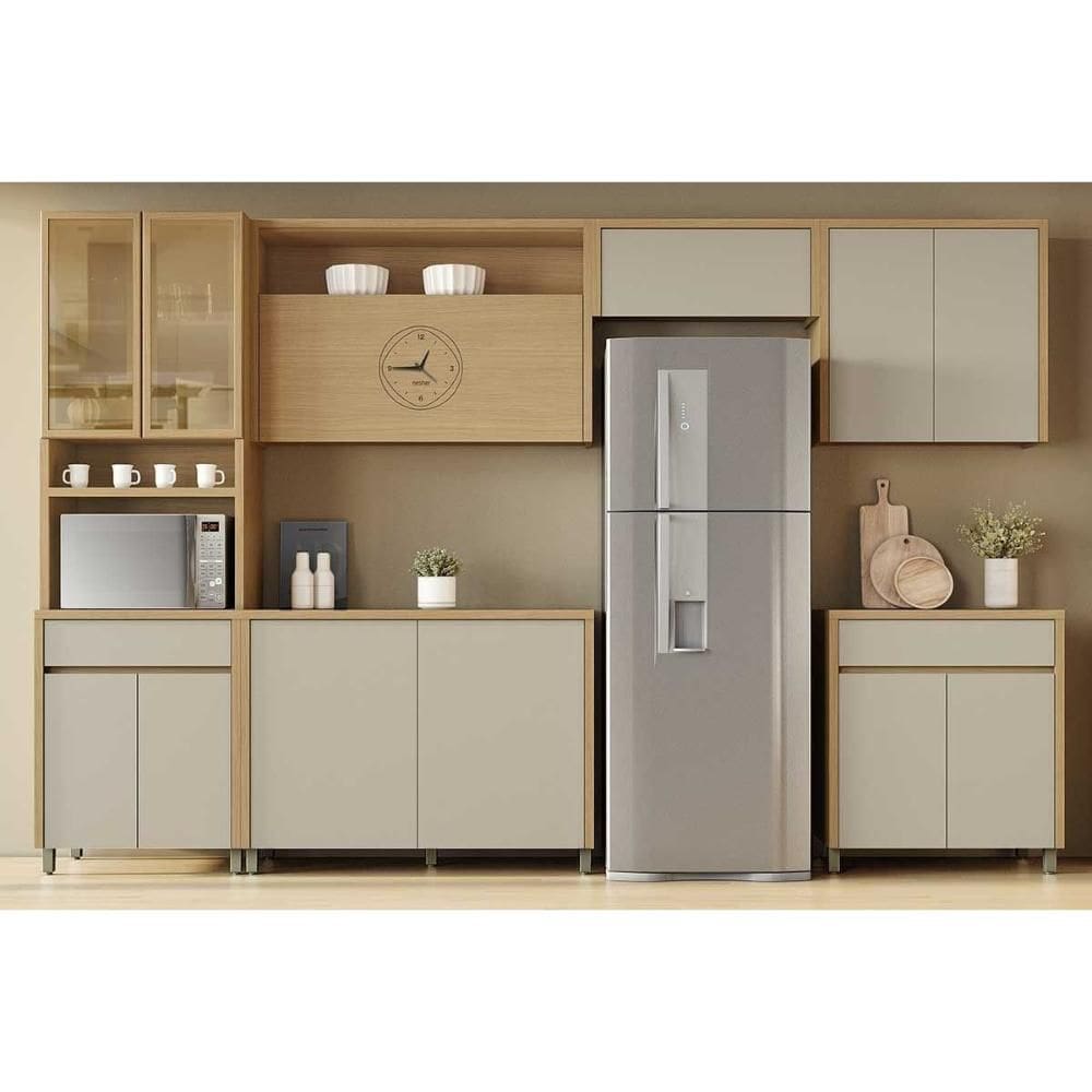 Cozinha Modulada Completa Condessa 6 Peças (3Aéreos+2Balcões+1Paneleiro) C6P93 Carvalho/Cinza - Nesher