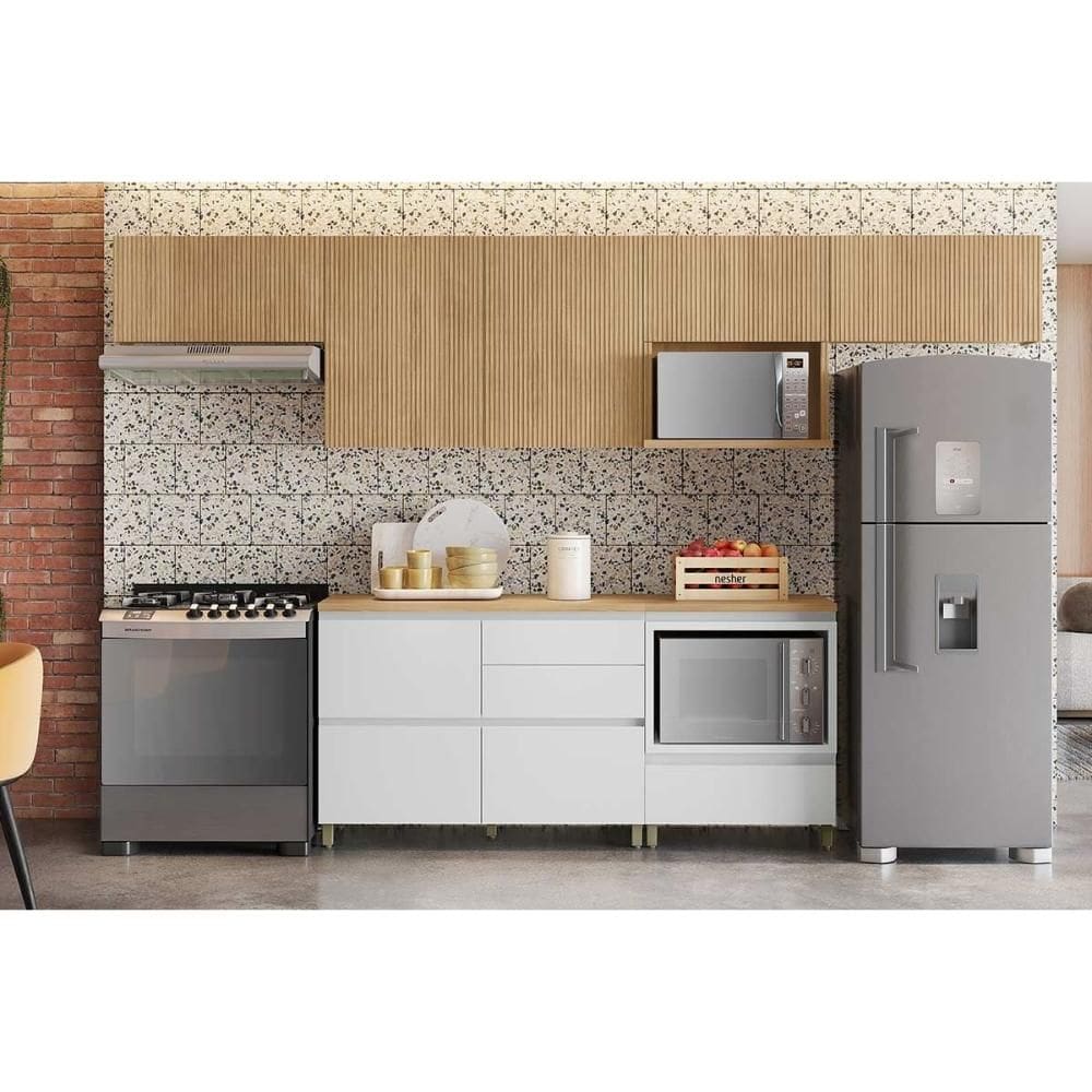 Kit Cozinha Completa 6 Peças Rainha (4Aéreos+2Balcões) C6P88 Nature/Branco - Nesher