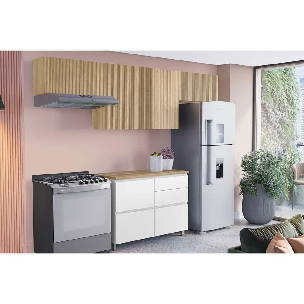 Cozinha Completa Rainha 4 Peças (3Aéreos+1Balcão) C4P159 Nature/Branco - Nesher