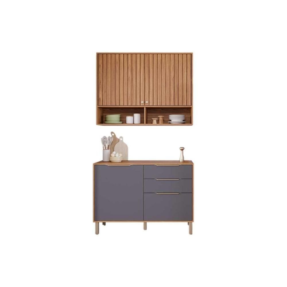Cozinha Modulada Completa Divina 2 Peças (1Aéreo+1Balcão) C2P44 Freijo/Titanium - MGM