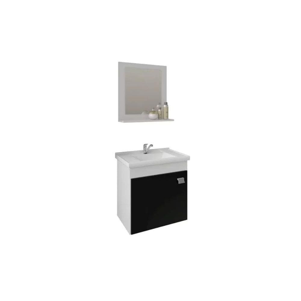 Balcão p/ Banheiro Suspenso Iris c/ Cuba 44cm e Espelheira 40cm Branco/Preto - MGM