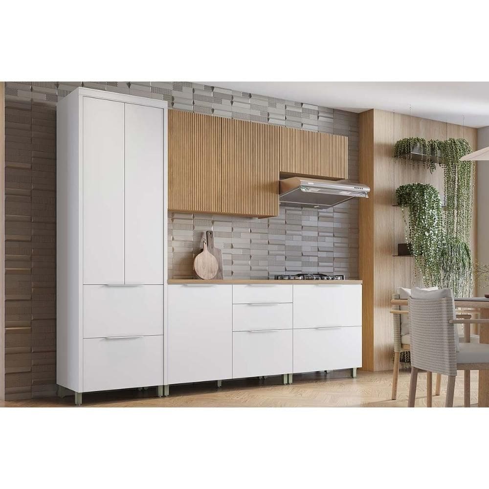 Cozinha Modulada Nesher Marquesa Rainha e 5 Peças (2Aéreos+2Balcões+1Paneleiro) C5P110 Nature/Branco-Nesher