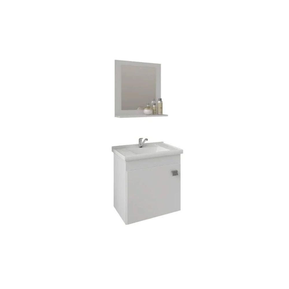 Bancada de Banheiro Balcão Suspenso Iris c/ Cuba 44cm e Espelheira 40cm Branco - MGM