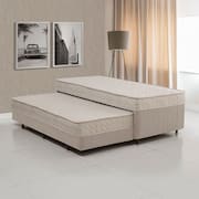 Cama Box Conjugada Solteiro com Auxiliar Bege