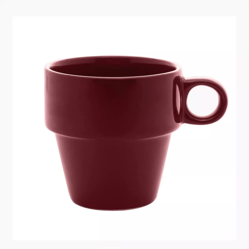 Xícara Chá Café Cerâmica Empilhavel Vermelha 210ml Redonda