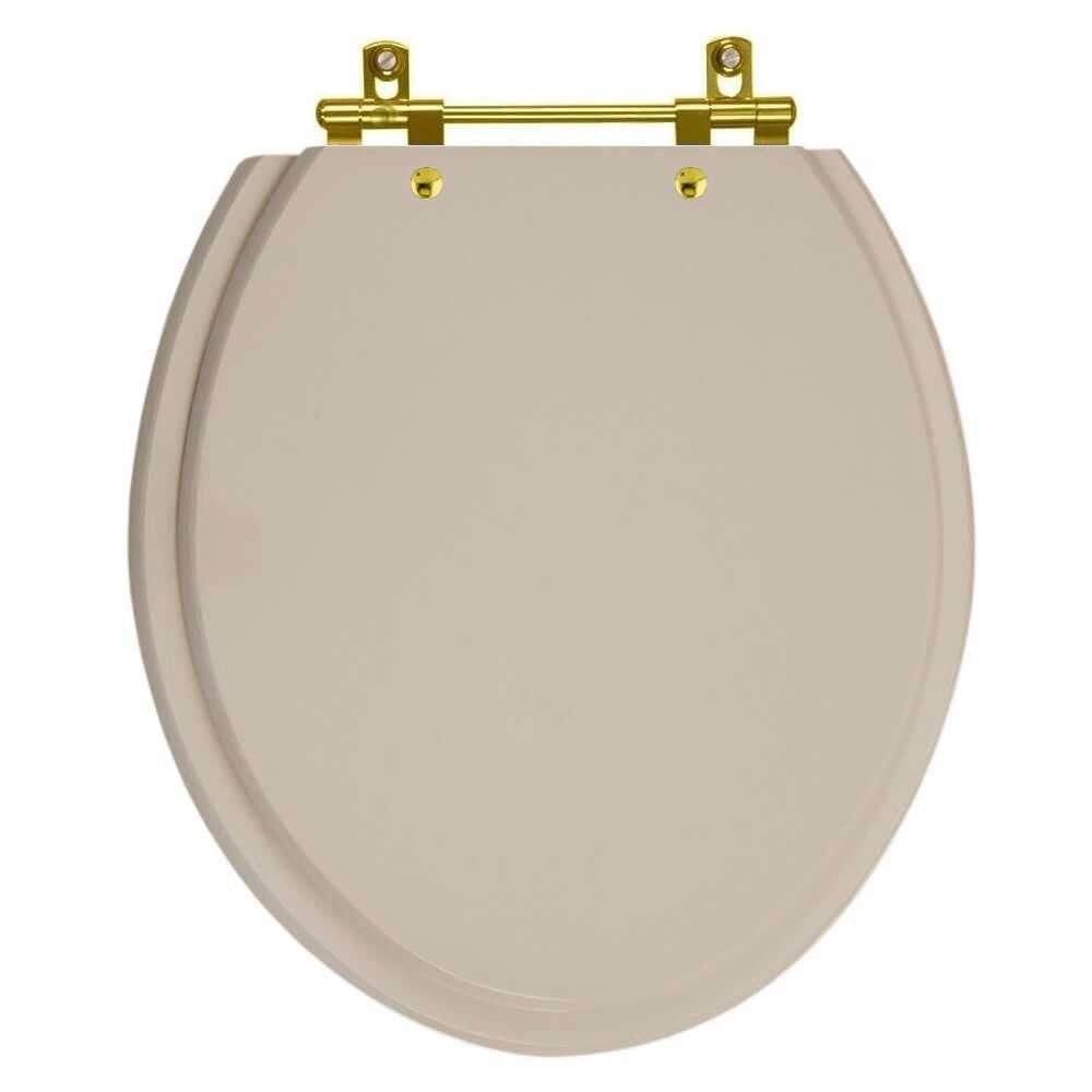 Assento Sanitário Convencional Oval Bege Saara para vaso Deca com Ferragem Dourada