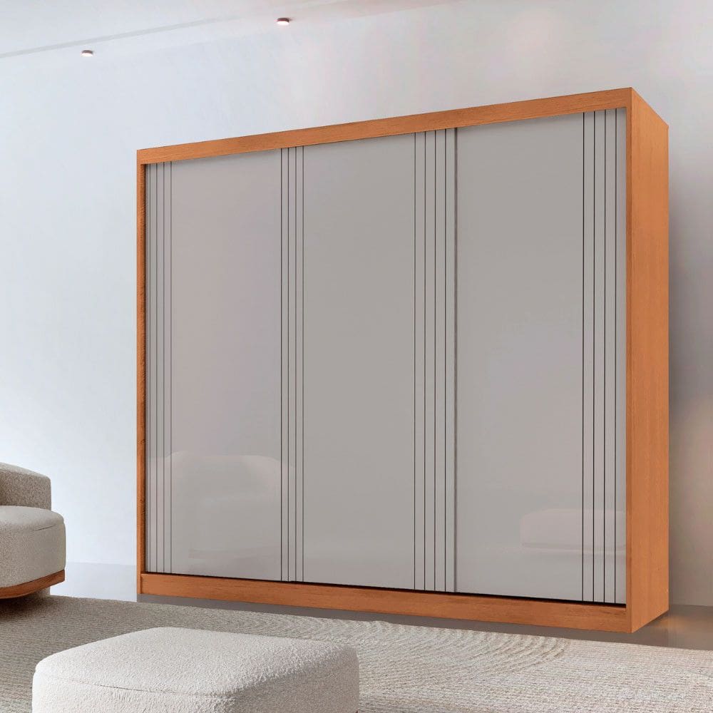Guarda Roupa Casal Connor 100 MDF 3 Portas de Correr Moderna Mobília