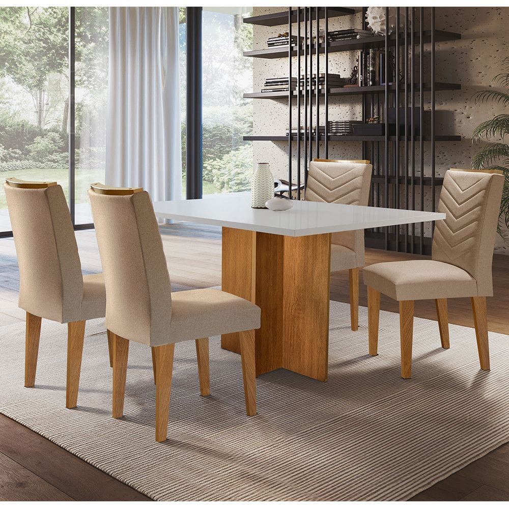 Sala de jantar Olivia em MDF com 4 Cadeiras Liz Moderna