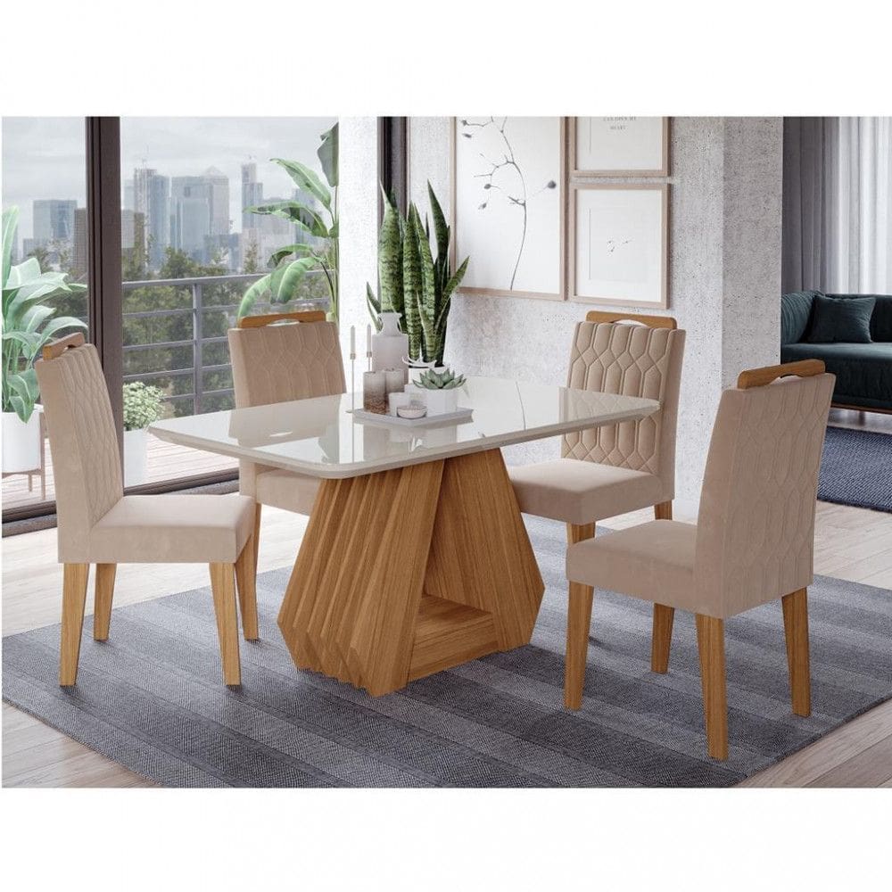 Conjunto Sala de Jantar Mesa Ãgata 130cm 4 cadeiras Paola Cimol
