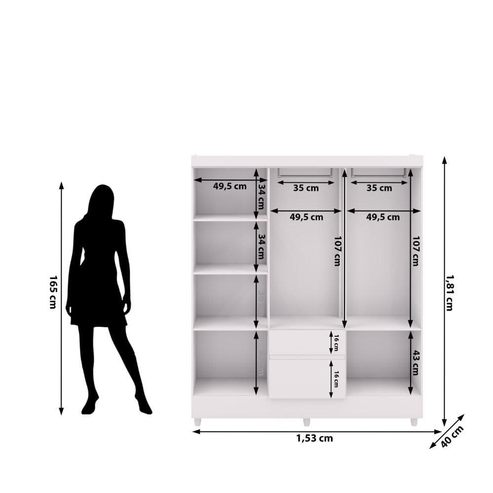 Roupeiro Ideal Plus 6 Portas e 2 Gavetas - Branco  - Vila Rica