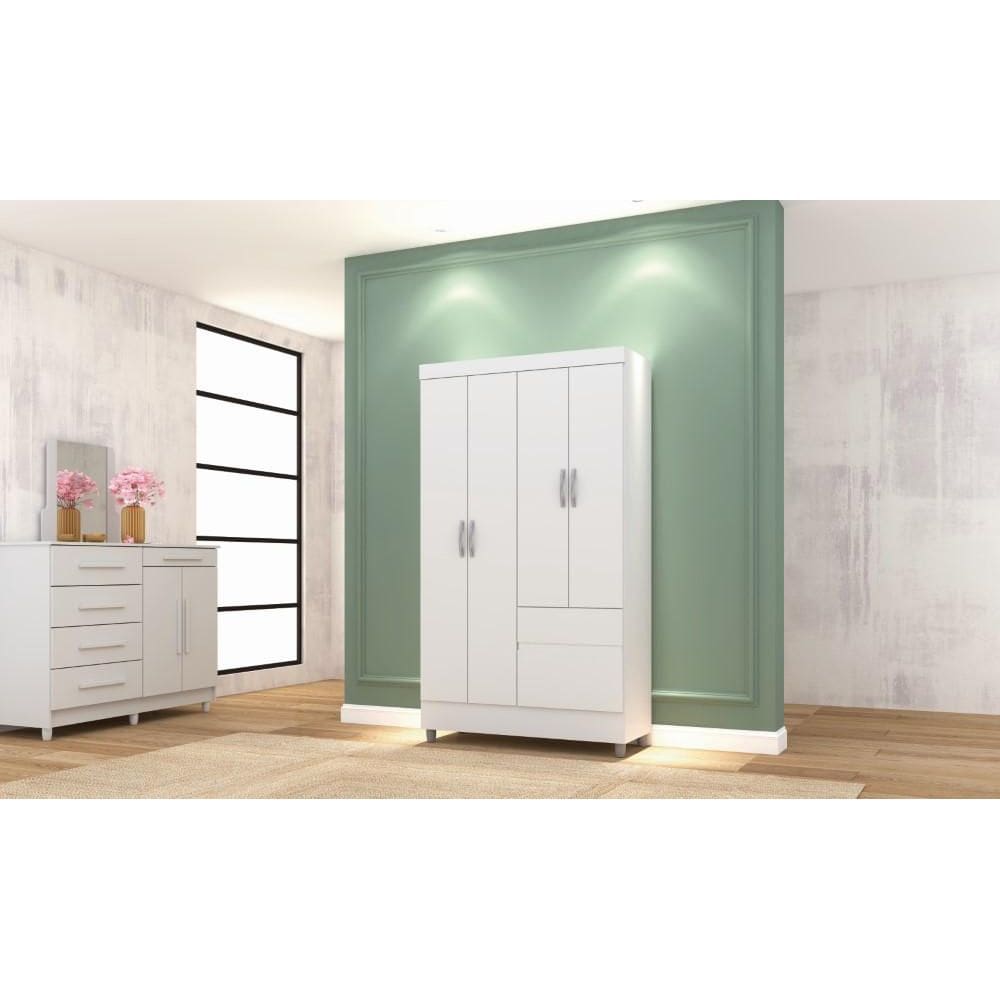 Roupeiro Ideal Plus 4 Portas e 2 Gavetas - Branco  - Vila Rica