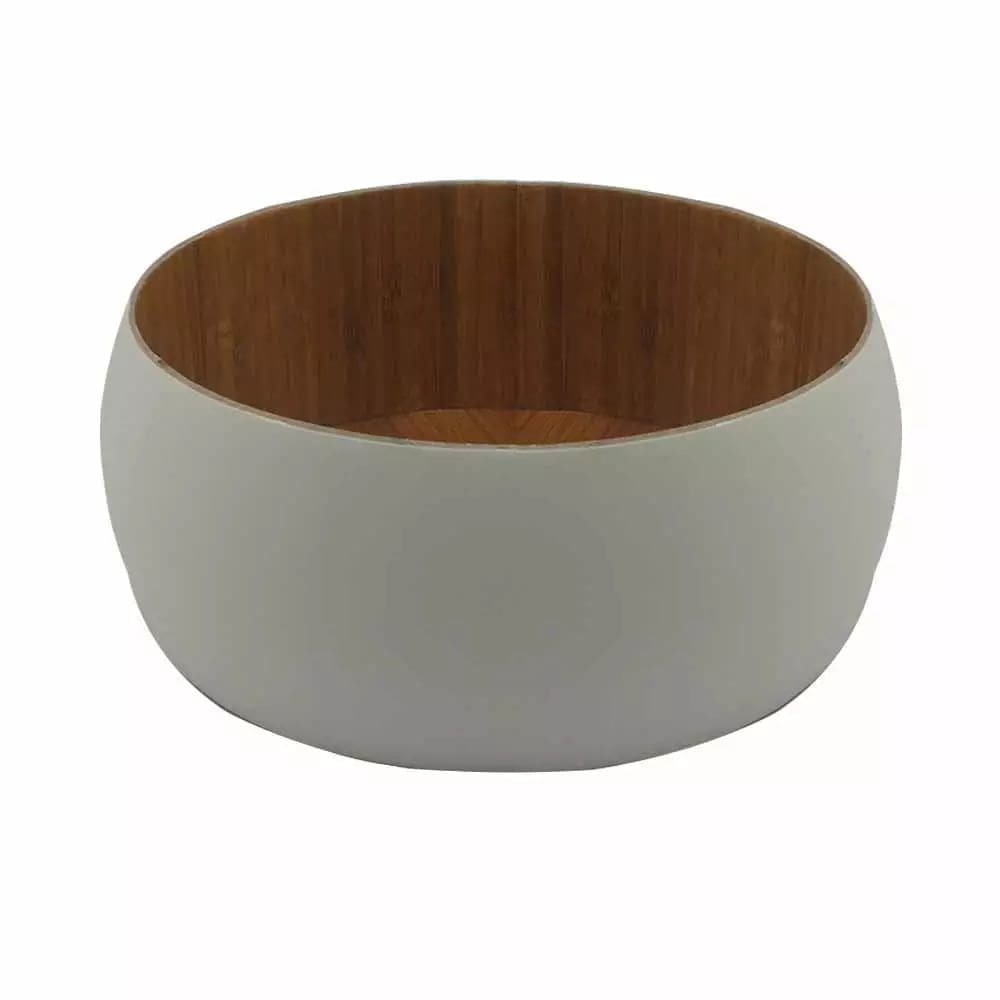 Saladeira em Bambu Ecológico com Revestimento Branco Casa Ambiente Redonda 10cm