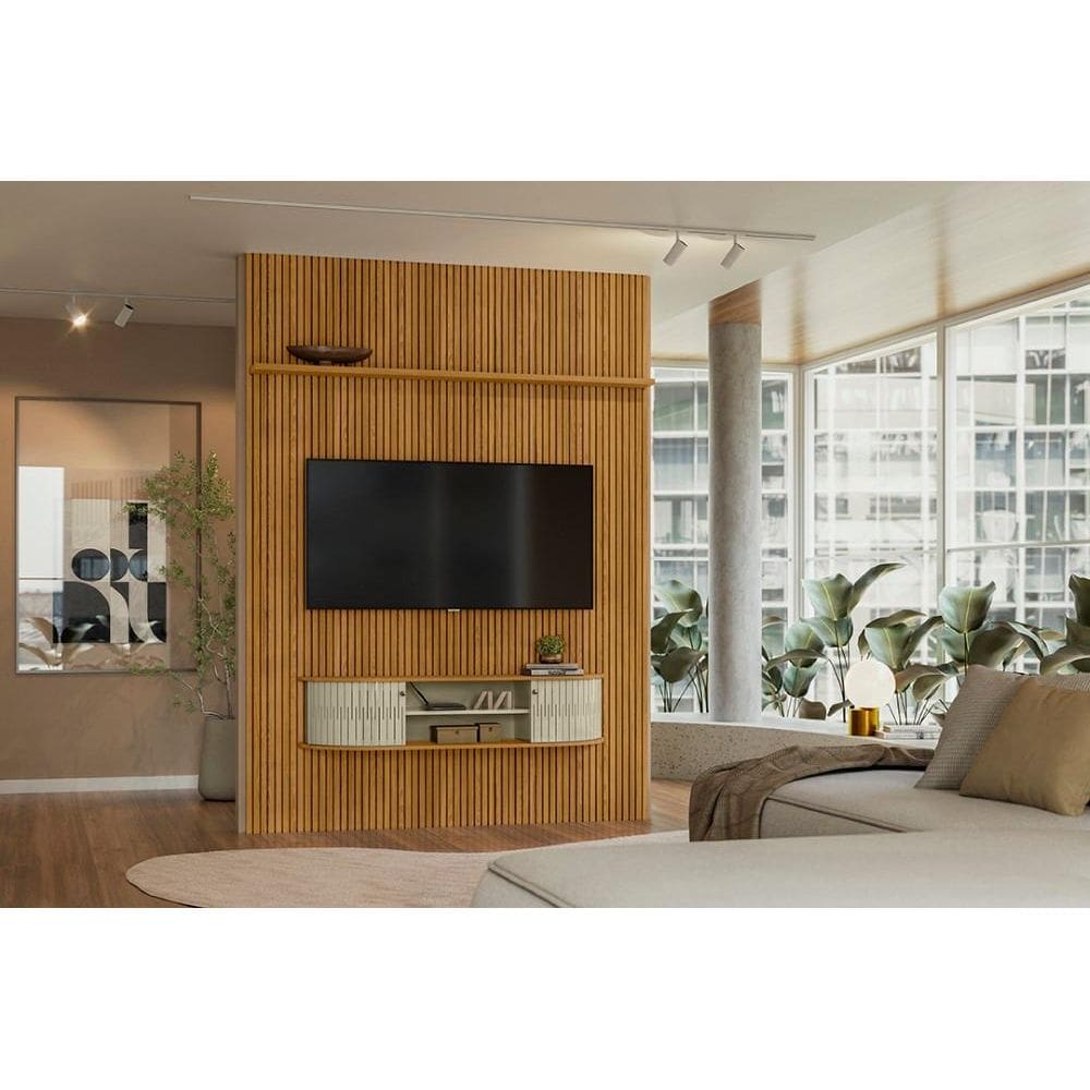 Painel+Rack Suspenso New Monte Carlo Para TV até 65 Polegadas - Cumaru Opala - Madetec