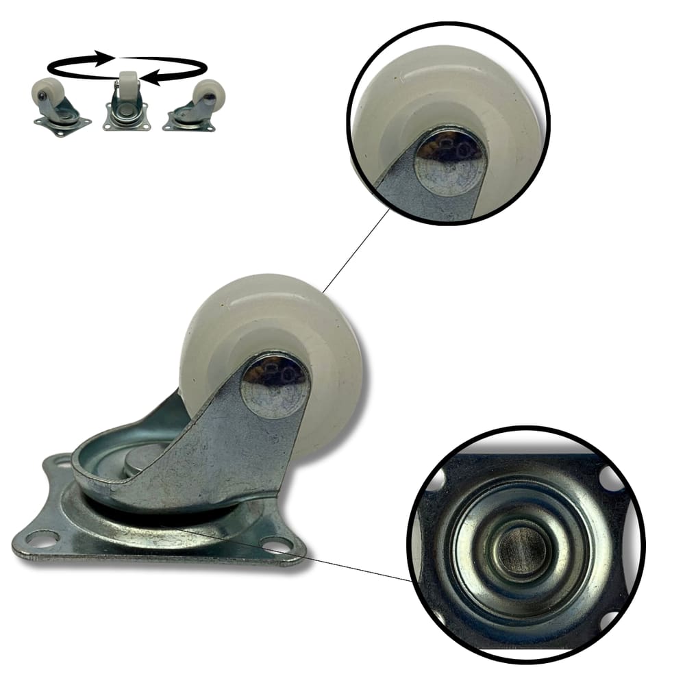 Rodízio Rodinha Giratório Placa Base Aço Roda Nylon Diâmetro 40mm 1,57\" Altura 50mm