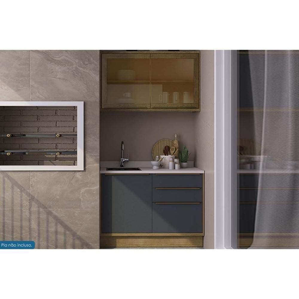 Cozinha Modulada Completa Versalis 2 Peças 1 Aéreo + 1 Balcão C2p168 Freijó Grafite Herval