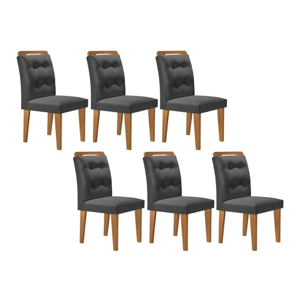 Cadeira De Cozinha Imperatriz Kit 6 Un Capuccino Suede Grafite Rufato