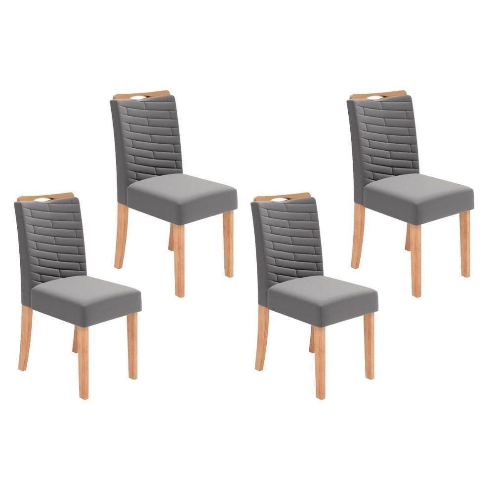 Cadeira De Cozinha Julia Kit 4 Un Cedro Suede Lunar