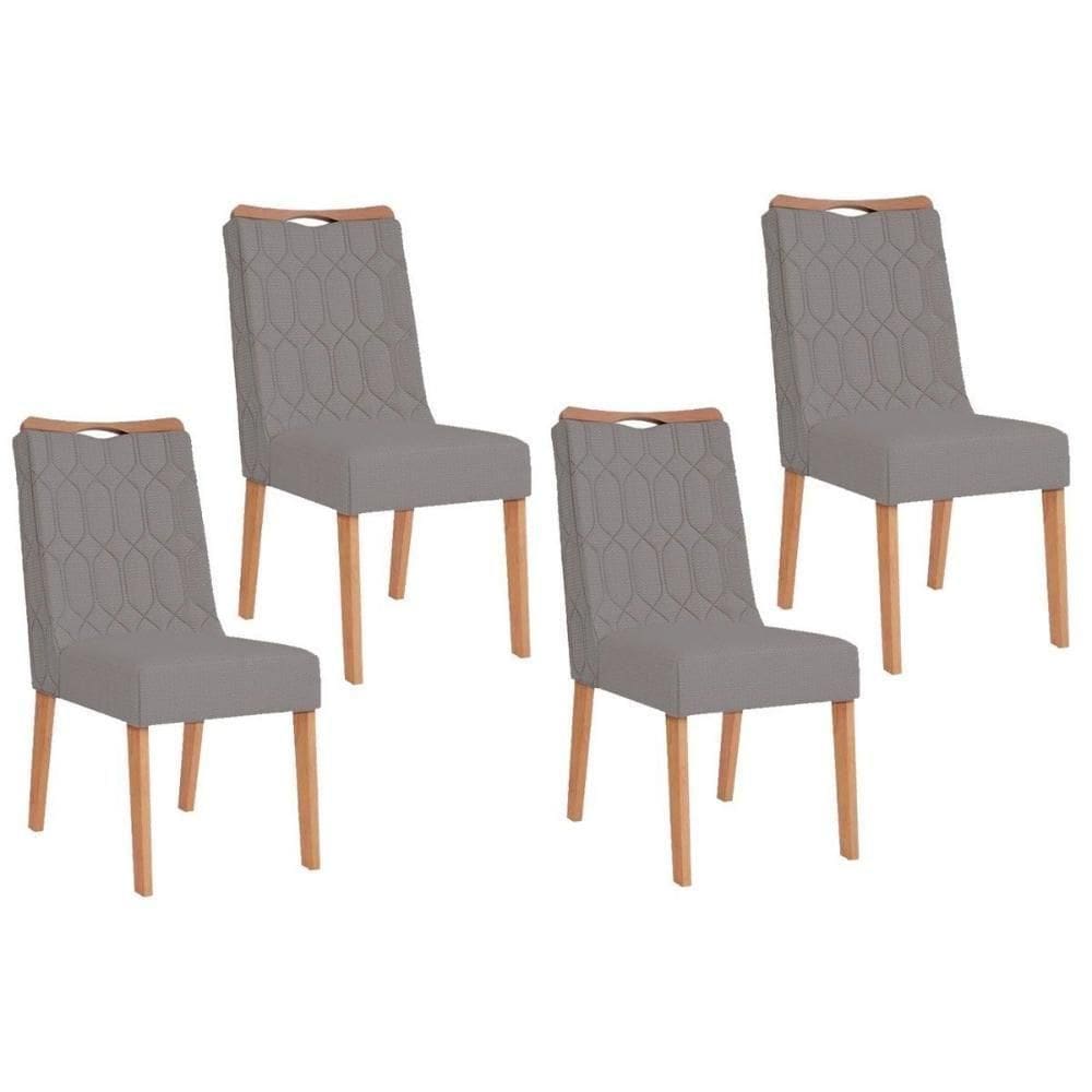Cadeira De Cozinha Bia Kit 4 Un Cedro Suede Lunar