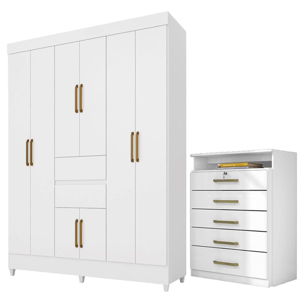 Kit Guarda Roupa Casal 8 Portas Munique Cômoda Triunfo