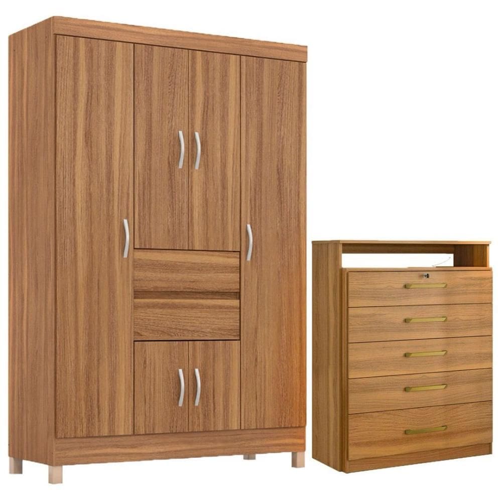 Kit Guarda Roupa Solteiro 6 Portas Ecom II Cômoda Triunfo