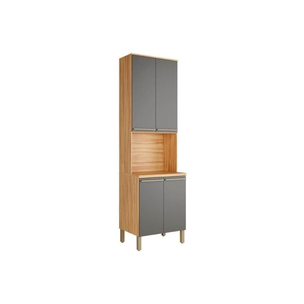 Módulo Cozinha Ronipa Nápoli Paneleiro Napoli Com 4 Portas E 1 Nicho Para Forno 66x222cm Amendoa Grafite Ronipa