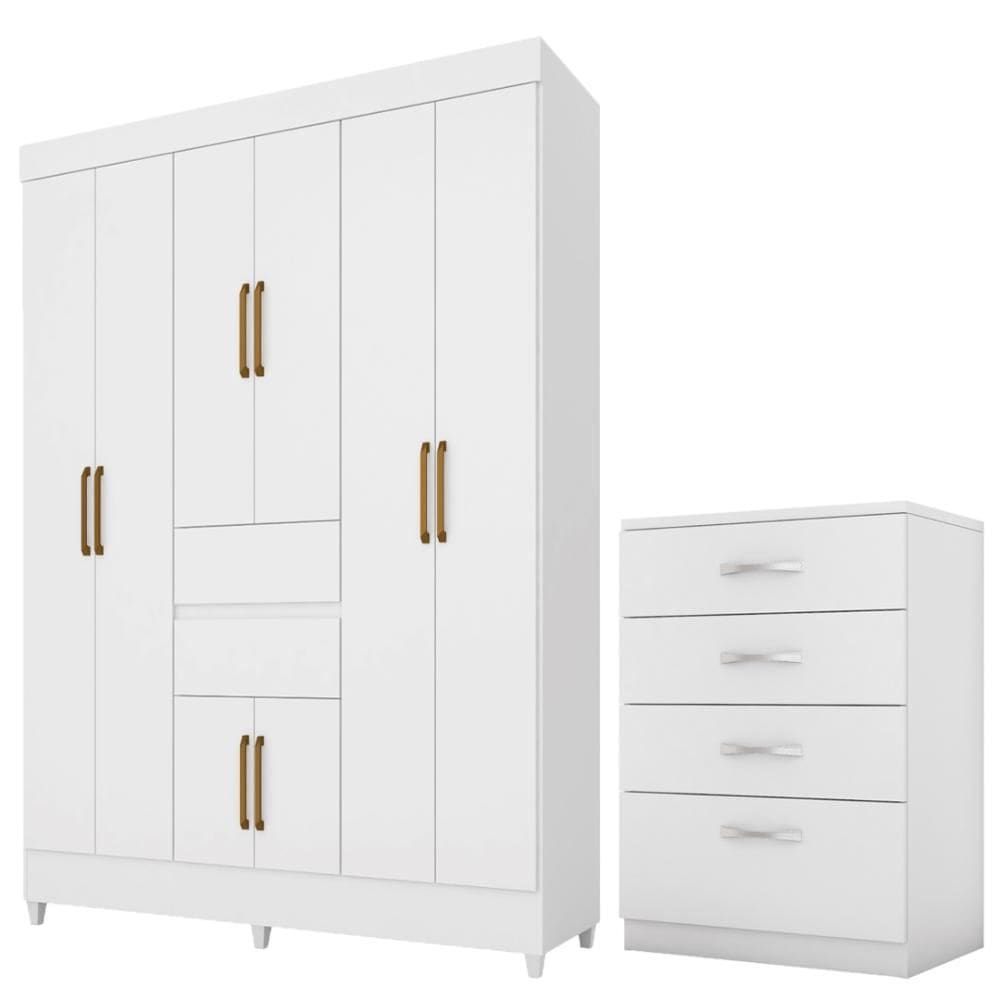 Kit Guarda Roupa Casal 8 Portas Munique Cômoda Astral