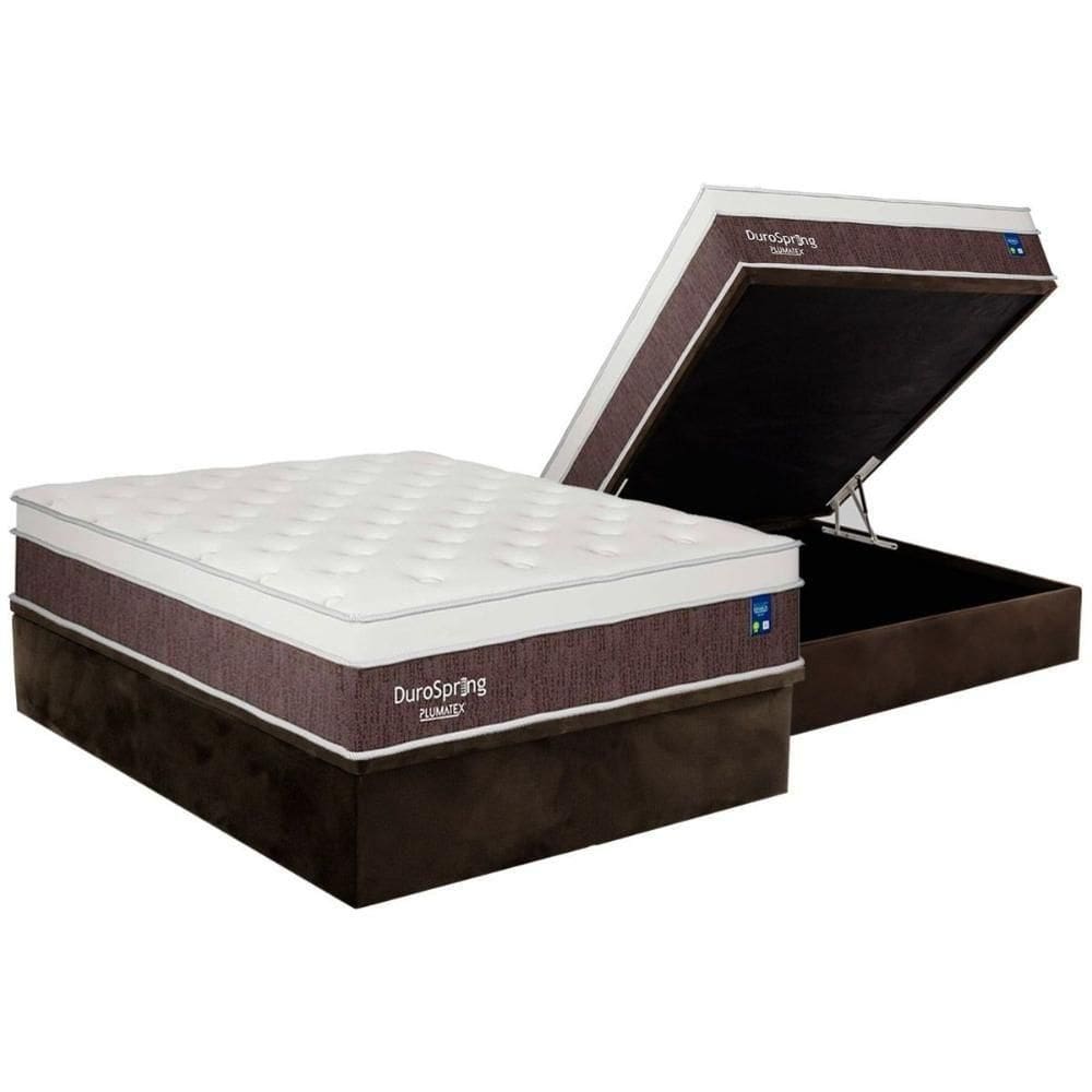 Cama Box Baú Casal: Colchão Molas Bonnel Plumatex Superlastic Durospring + Base Crc Suede Brown (138x188)