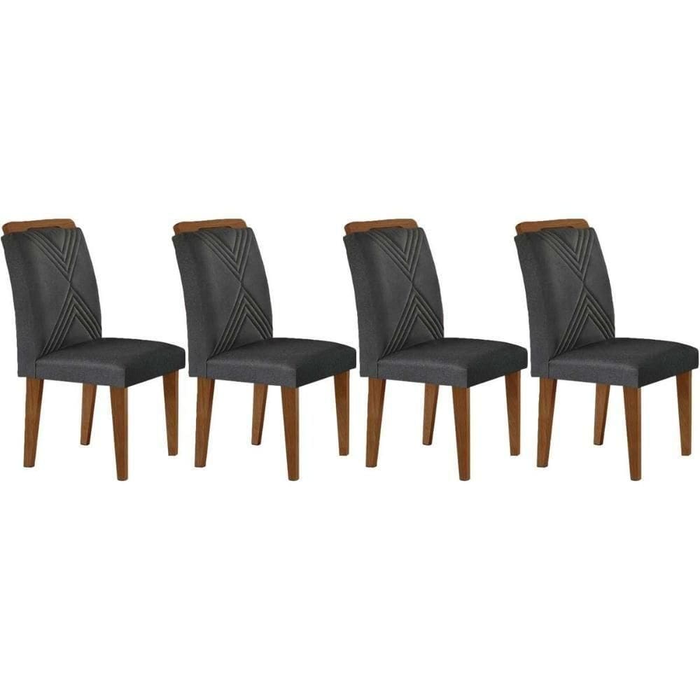 Cadeira De Cozinha Amsterdã Kit 4 Un Imbuia Linho Grafite Rufato