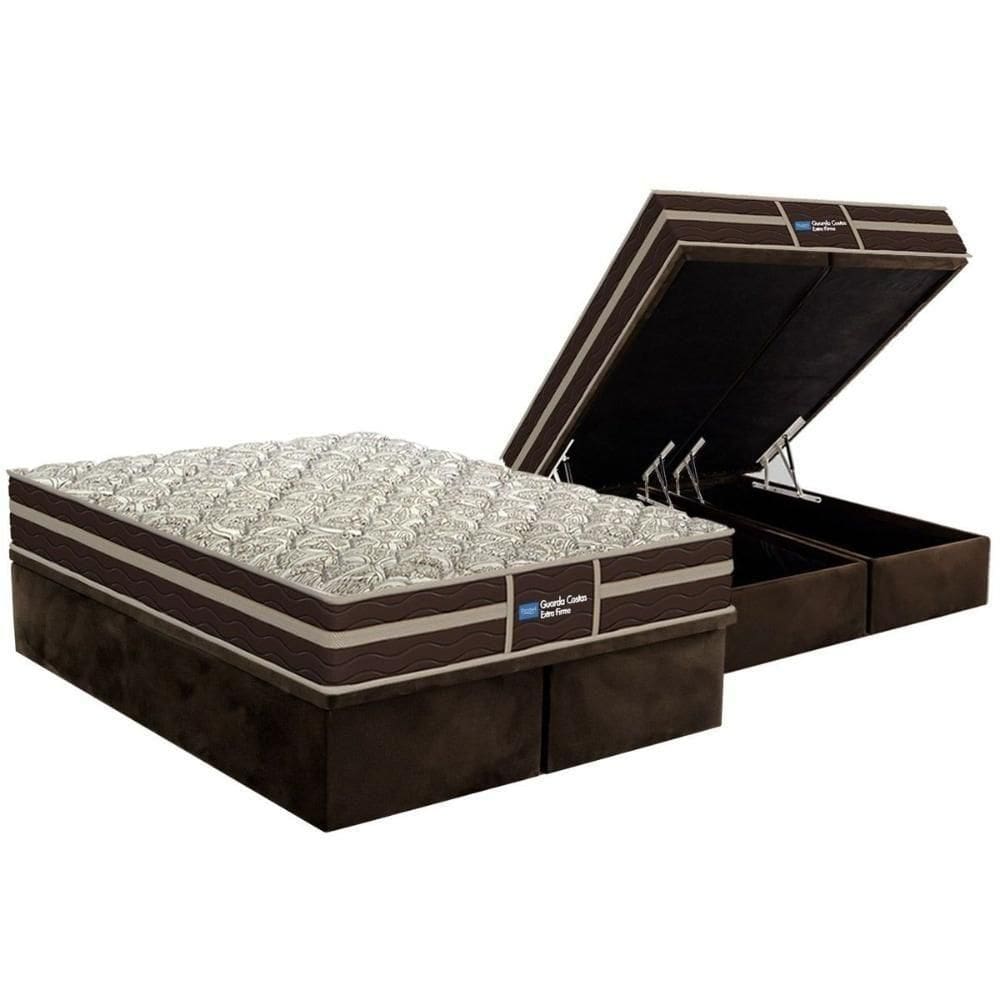 Cama Box Baú King: Colchão Anatômico Probel Wood Guarda Costa Brown + Base Crc Suede Brown (193x203)