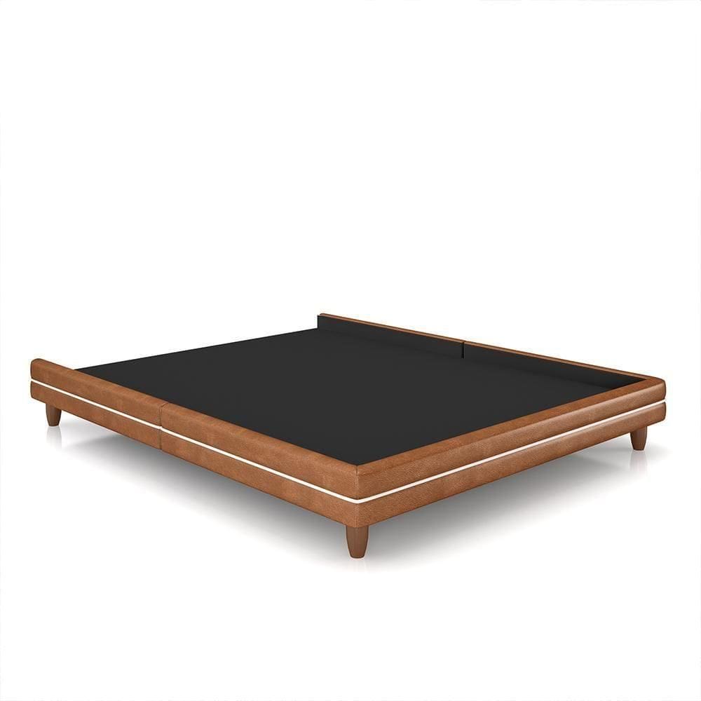 Cama Avulsa Para Colchão Queen Torres Pés Em Madeira Pu Caramelo G91 - Gran Belo
