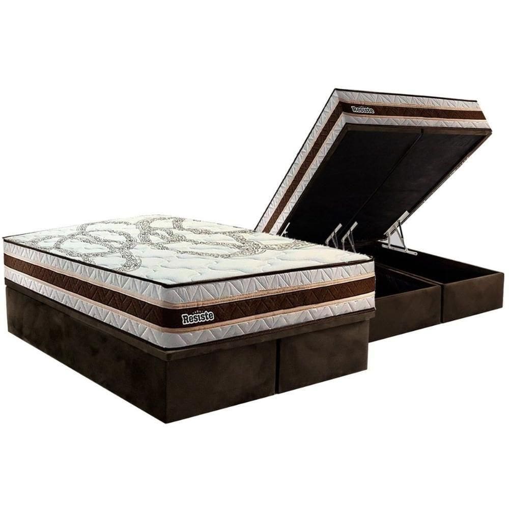 Conjunto Box Baú King: Colchão Espuma Paropas Resiste Double Face Ag D45 + Base Crc Suede Brown (193x203)